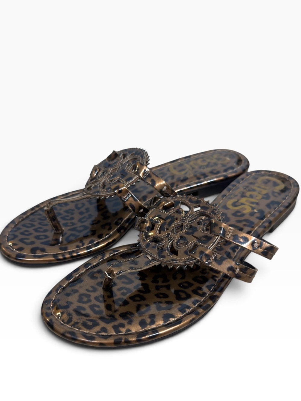 Circus by Sam Edelman Canyon Leopard Patent Medallion Thong Sandals Size US 7.5